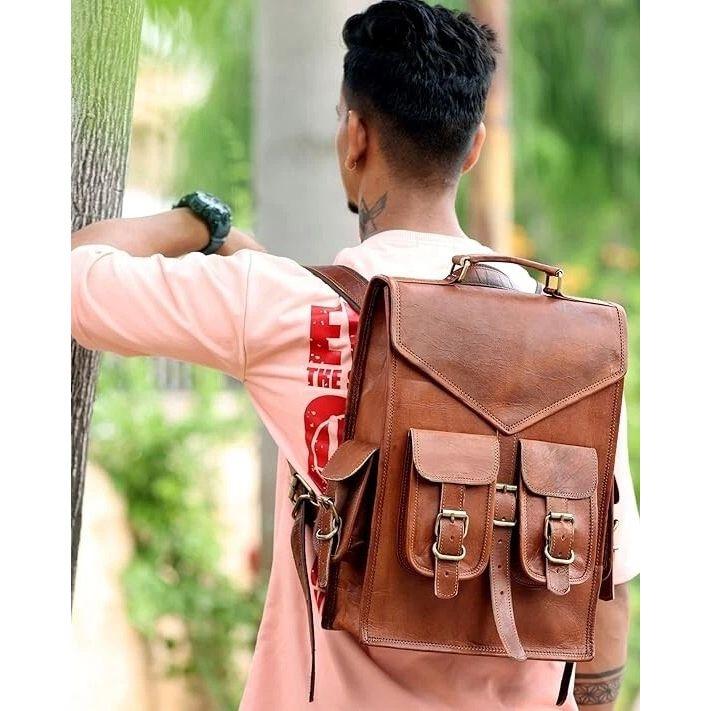 Bag Vintage Leather Rucksack Backpack Men's Genuine Laptop Travel Brown New Real