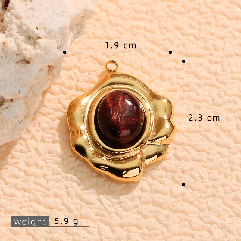 Colorful Natural Stone Irregular Flower and Oval Stainless Steel Pendant Necklace and Earrings Set