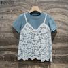 ZANZEA Women Lace Patchwork Casual Round Neck Short Sleeve T-Shirt