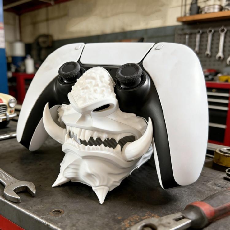 Gamepad Storage Stand with Open Single-Body Support, Decorative Teeth and Horns, and No Assembly Required for Desktop Use