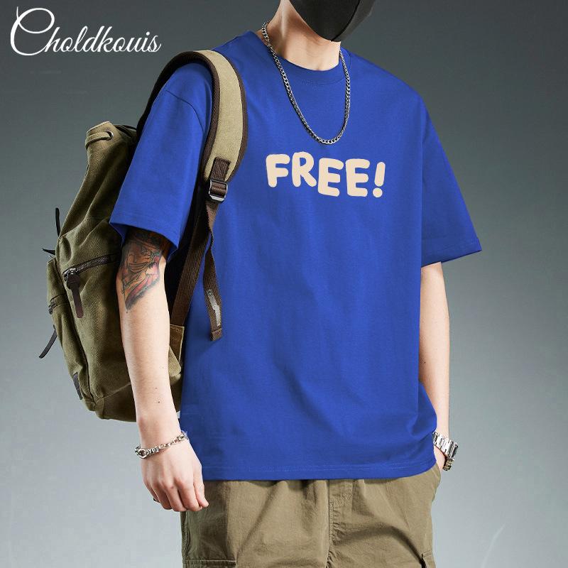 Minimalist Printed Short Sleeved T-shirt for Men Cotton Summer Tops