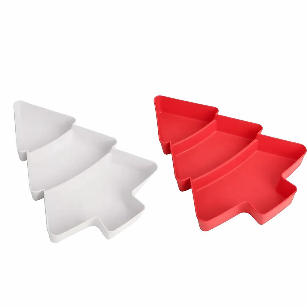 Christmas Tree Plates Plastic Christmas Trays Snack Service Trays 3-bedroom Multifunctional Food Trays Christmas Party Supplies