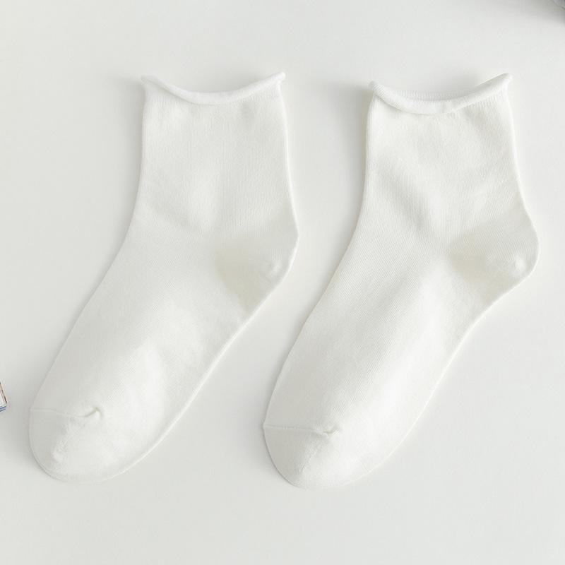 Girls' White Mid-Calf Summer Socks, Thin Japanese JK Style with Lolita Bubble Cuffs