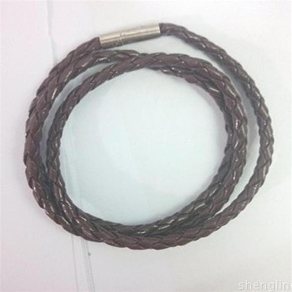 INS New Genuine Leather Cord Necklace Twist Chain Stainless