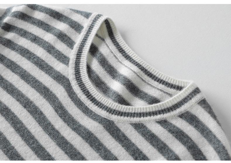 2026 Autumn/Winter Women's Cashmere Striped Loose Sweater - Elegant Round Neck, Slimming and Warm