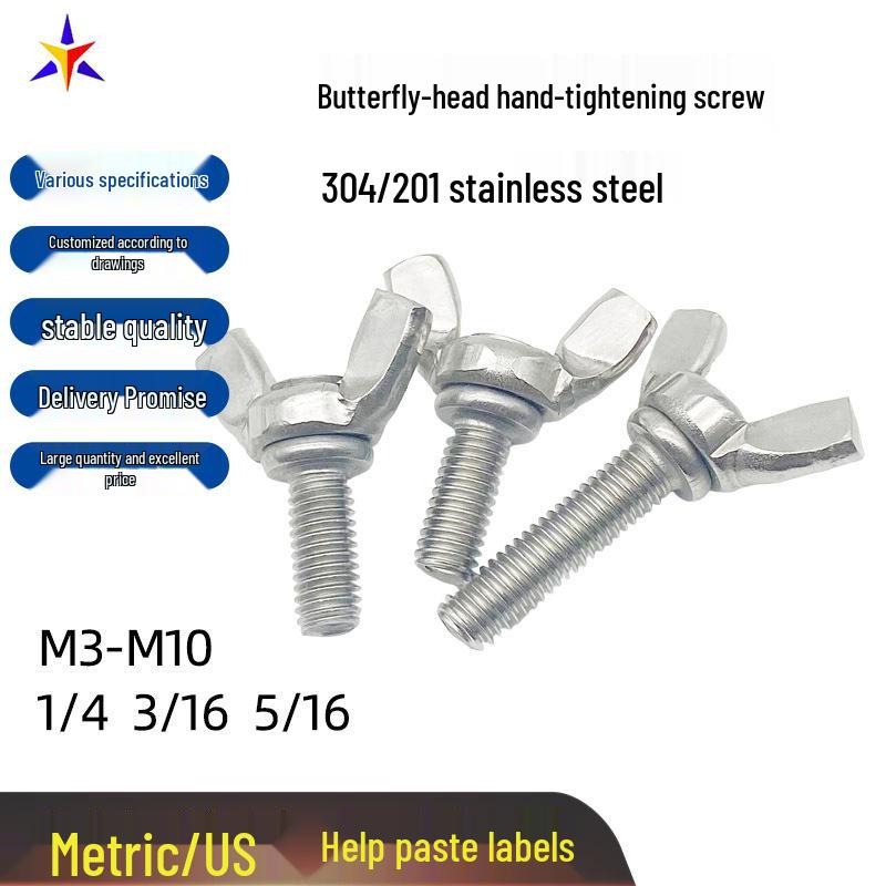 304/201 Stainless Steel Wing Head Hand-Tightening Screws, DIN316, Ram's Horn, Round Head, Machine Screws M3-M10, Metric/Imperial