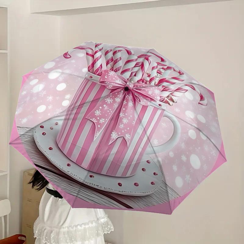 1pc Candy Canes Automatic Open/Close Umbrella, 8-Rib Sturdy Frame, Umbrella for Travel, Everyday, Formal Events yy251126010