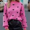 Women's European & American Autumn/Winter Heart Knit Pullover - Long Sleeve, Round Neck, Casual Style