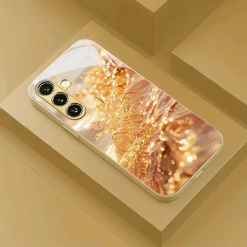 

Golden wave pattern sequin pattern glass phone case suitable for Samsung Galaxy S26 S25 S24 S22 S21 S20 FE/Ultra/Plus anti drop Galaxy S22 plus 5G