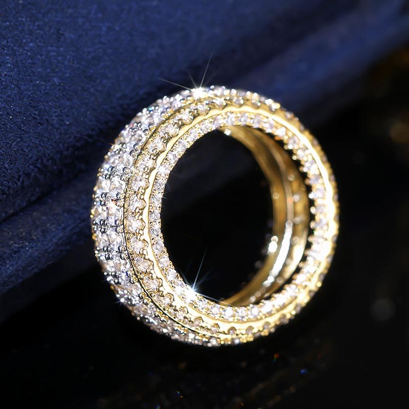 Huitan Luxury Two Tone Promise Rings for Women Full Bling Bling Cubic Zirconia New Wedding Band Accessories Fashion Jewelry