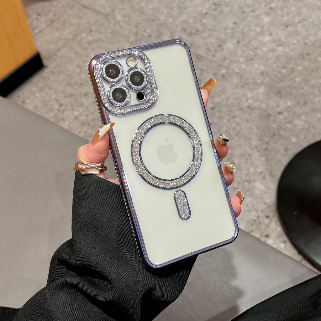 Side Drill Glitter Magnetic Suction Mobile Phone Case Is Suitable for Apple 16PROMAX Flash Drill 14 Lens Film 13 Fine Hole 15PROMAX