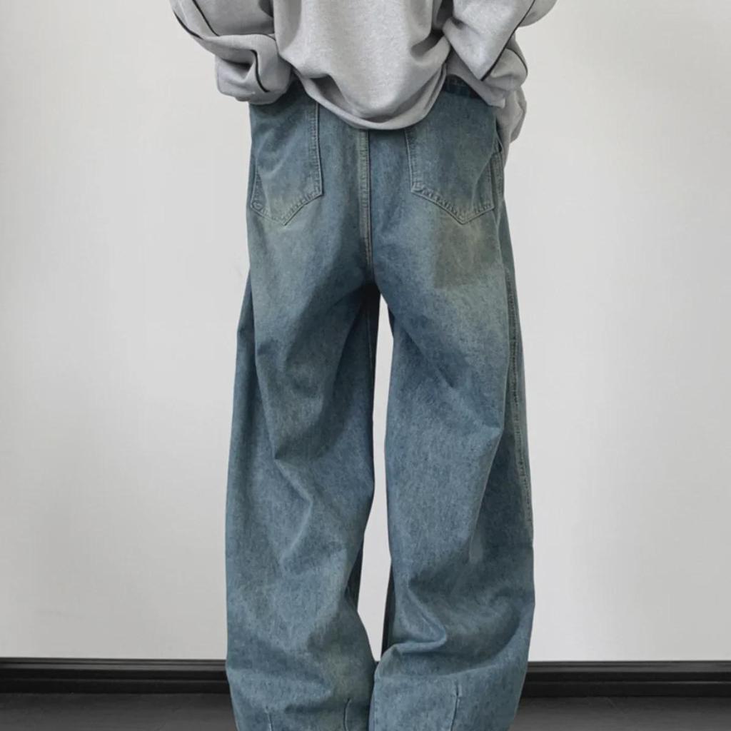 Men's Retro Washed Distressed Wide-Leg Jeans - American Trend