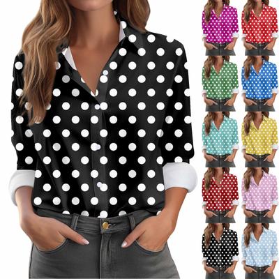 Kadın Gömlek Bluz Baskı Düğmesi Uzun Kollu Günlük Temel Gömlek Yaka Normal Üst