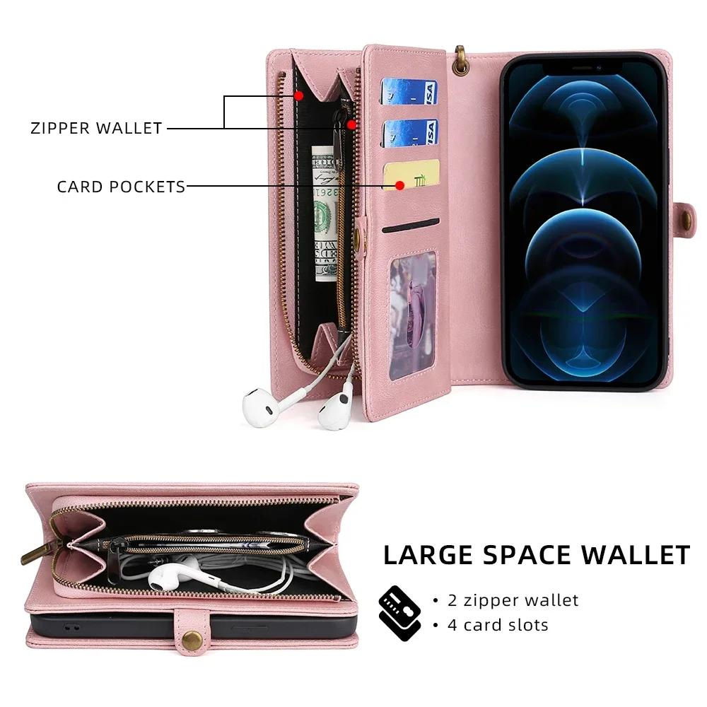 Wallet PU Leather Phone Case Cover For iPhone 16 15 Pro Max iPhone 16 15 Plus with Card Slots Zipper Wallet Design Phone Cover