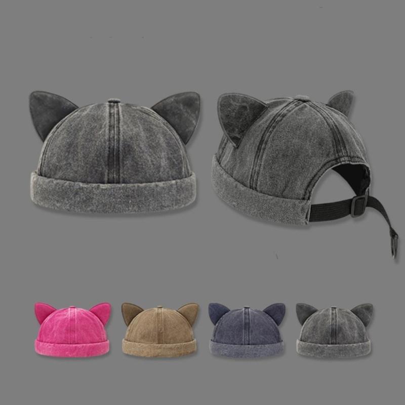 Cat Ear Decor Beanie Hat for Adult Teenagers Portable Beanie Hat Without Brim Spring Summer Anti-UV Hat for Cycling