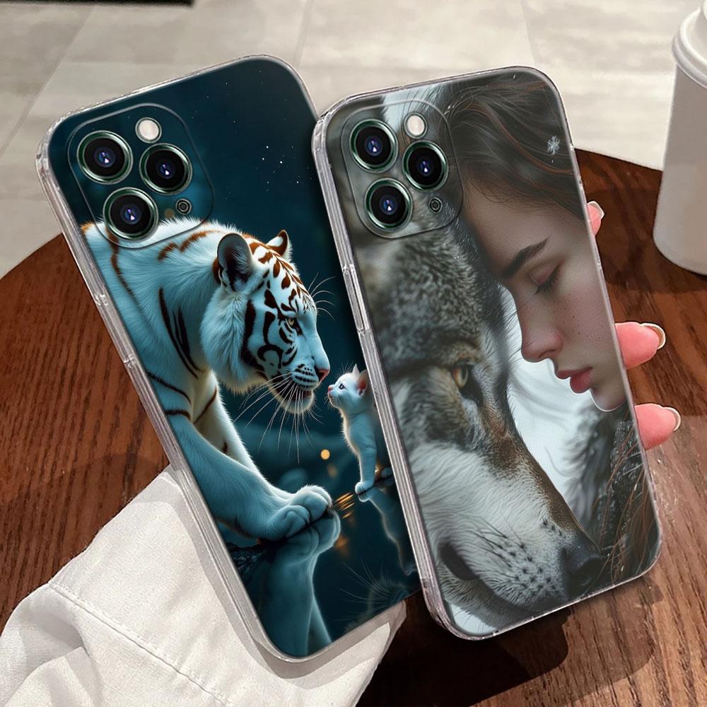 The Wolf Lion Cat Transparent Case For Apple iPhone 17 16 15 14 13 12 11 Pro Max Plus 16E 17Air 17Pro Phone Cover Silicone Funda