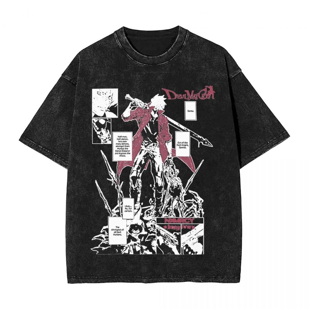 Washed T Shirts DMC Devil May Cry Demon Brothers TShirts Harajuku Streetwear Cotton Graphic Tops Tops Tees Men Women