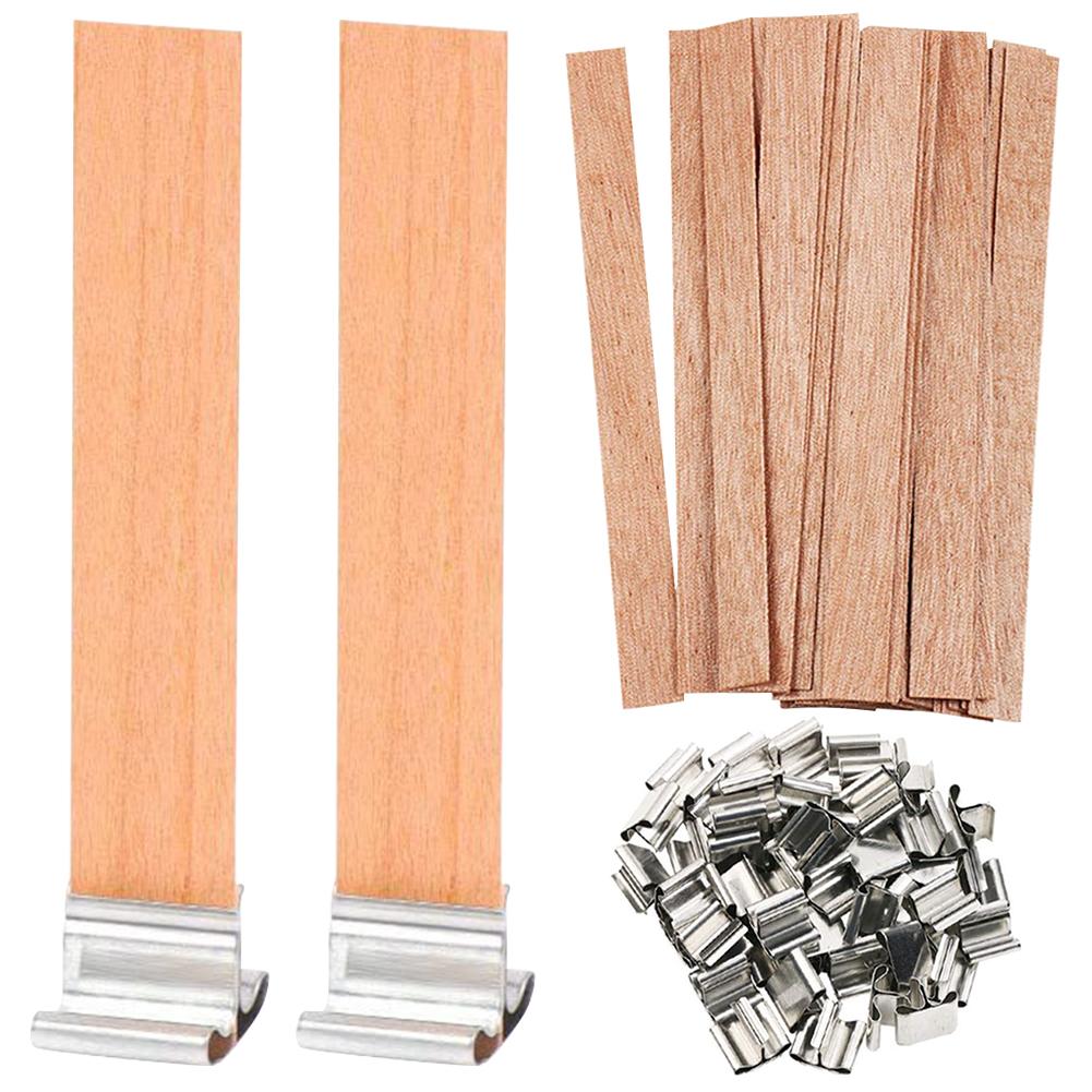 

100Pcs Wood Wicks with Metal Clips Smokeless Wooden Candle Wicks Natural Candle Wood Wicks for Candle Making