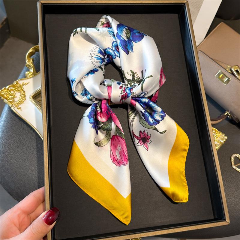 2025 Luxus Seide Schmaler Schal Taschengriff Band Damen Kleine Katze Print Stirnband Kleine Haarschals Band Damen Taschentuch