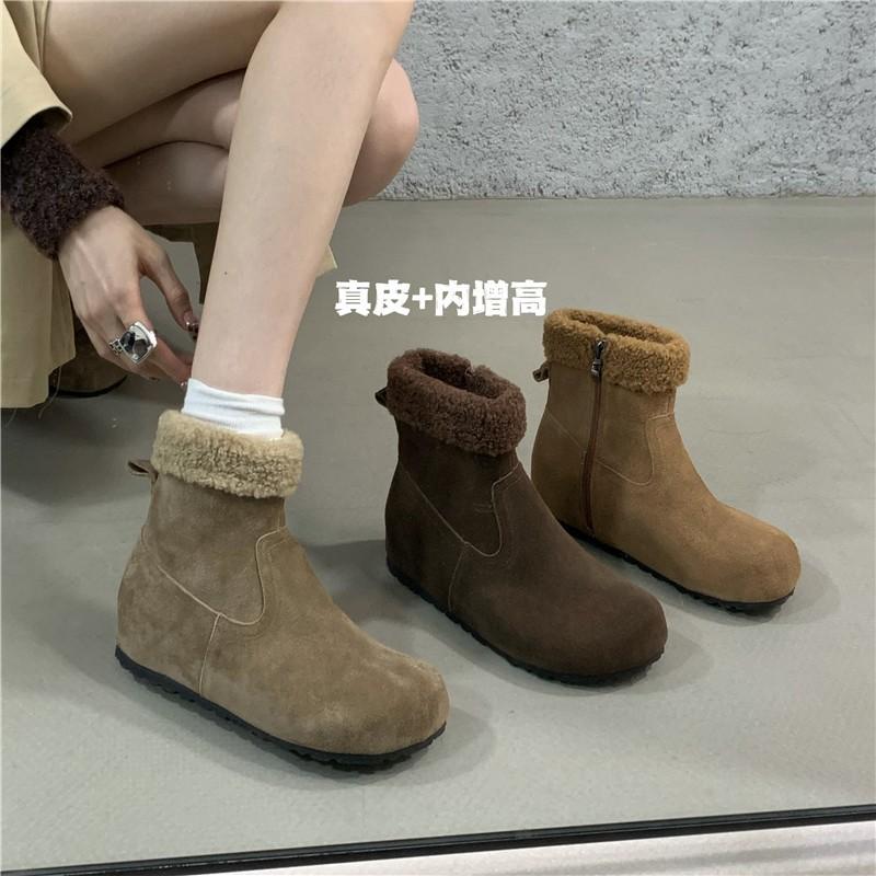 Sheepskin version~ Retro inner height-increasing matte leather snow boots women's 2025 new velvet short boots, real soft leather boots
