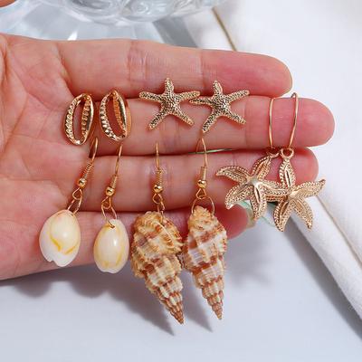 5 On Starfish Conch Summer Design Earring Set 4 Pairs Turtle Starfish Shell Crab Stud Earring Set Ocean Style Summer Jewelry