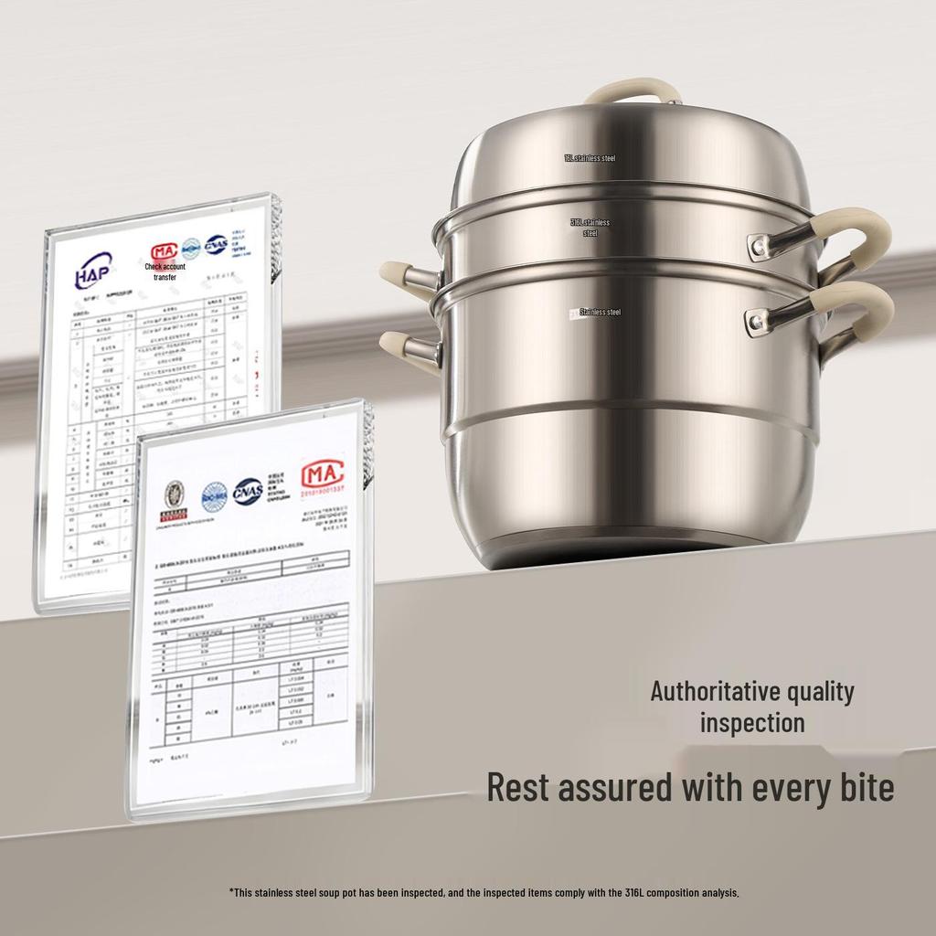316L Stainless Steel Multi-Layer Steamer Pot for Steaming, Cooking, and Stewing – Induction and Gas Compatible.