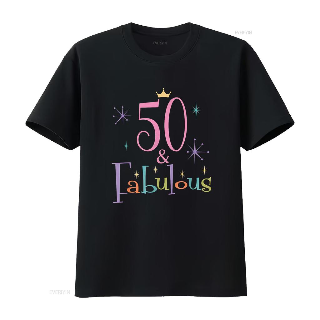 50 and Fabulous Cute 50th Birthday T Shirt vintage Washed Versatile Top For Everyday Wear Soft Comfortable graphic Casual