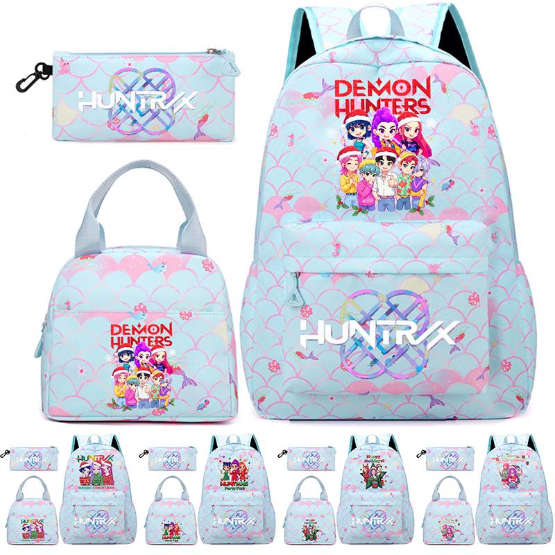 3Pcs/set Kpop Printed Backpack Handbag Pencil Case for Teenger Student Girl Boy Schoolbag Kid Bookbag Large Capacity Travel Bag Christmas Gift