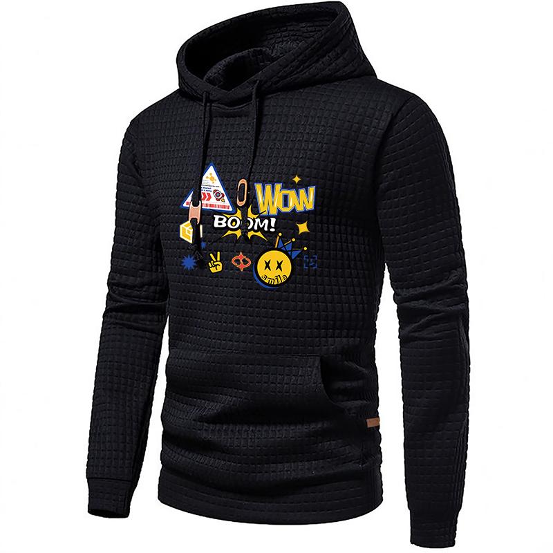 Men Waffle Pattern Hoodie Spring Autumn Casual Print Pullover Sweatshirt Outdoor Sports Hoodie Tops Male Clothing S чёрный