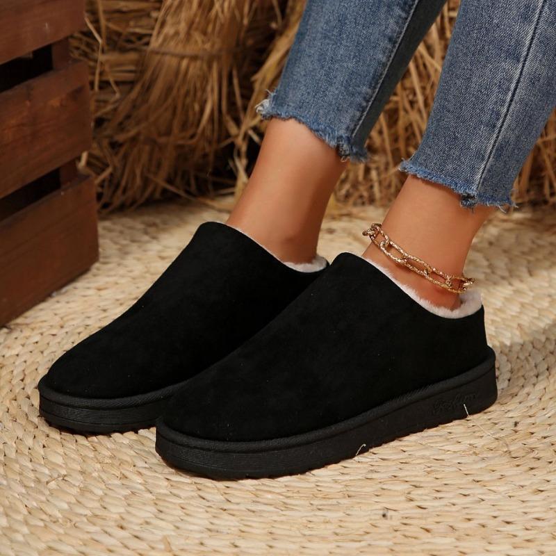 European and American foreign trade plush heeless snow boots women's new platform short tube lazy large size cotton shoes