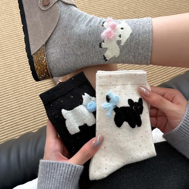 Female Spring and Autumn Sweet Idea Yarn Stereoscopic Bow Cartoon Fusing Animal Boneless Tube Socks