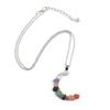 Vintage Handmade Colorful Beaded Gravel Crystal Amethyst Moon Pendant Necklace N551