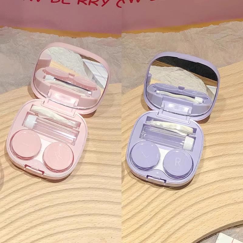Compact Minimalist Contact Lens Case with Mirror - Leak-proof Storage for Colored Lenses, Ideal for Students