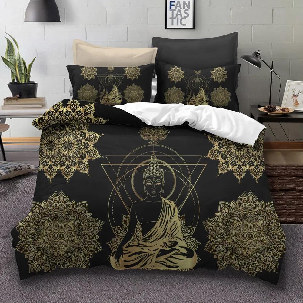 Comforter 100% Bamboo Fiber Bedding Set Pillow Cases Golden Buddha Bed Sets Western 3 Pc Super King 260X220 Home Textile