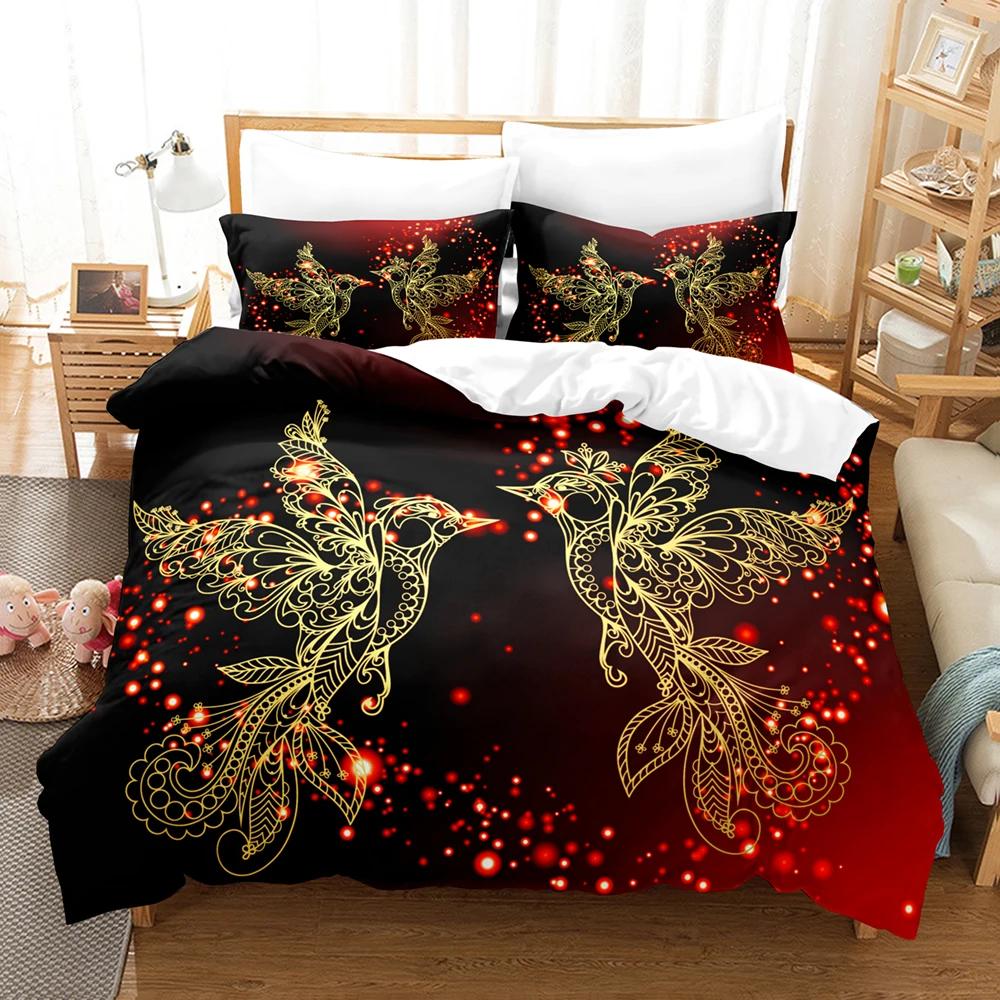 

Luxury Bedding Set Queen Size Printing Golden Bird, Red Dot Duvet Cover Bed 260X240,Queen King Size Quilt Cover Bed 2 People EU single(135x200cm)