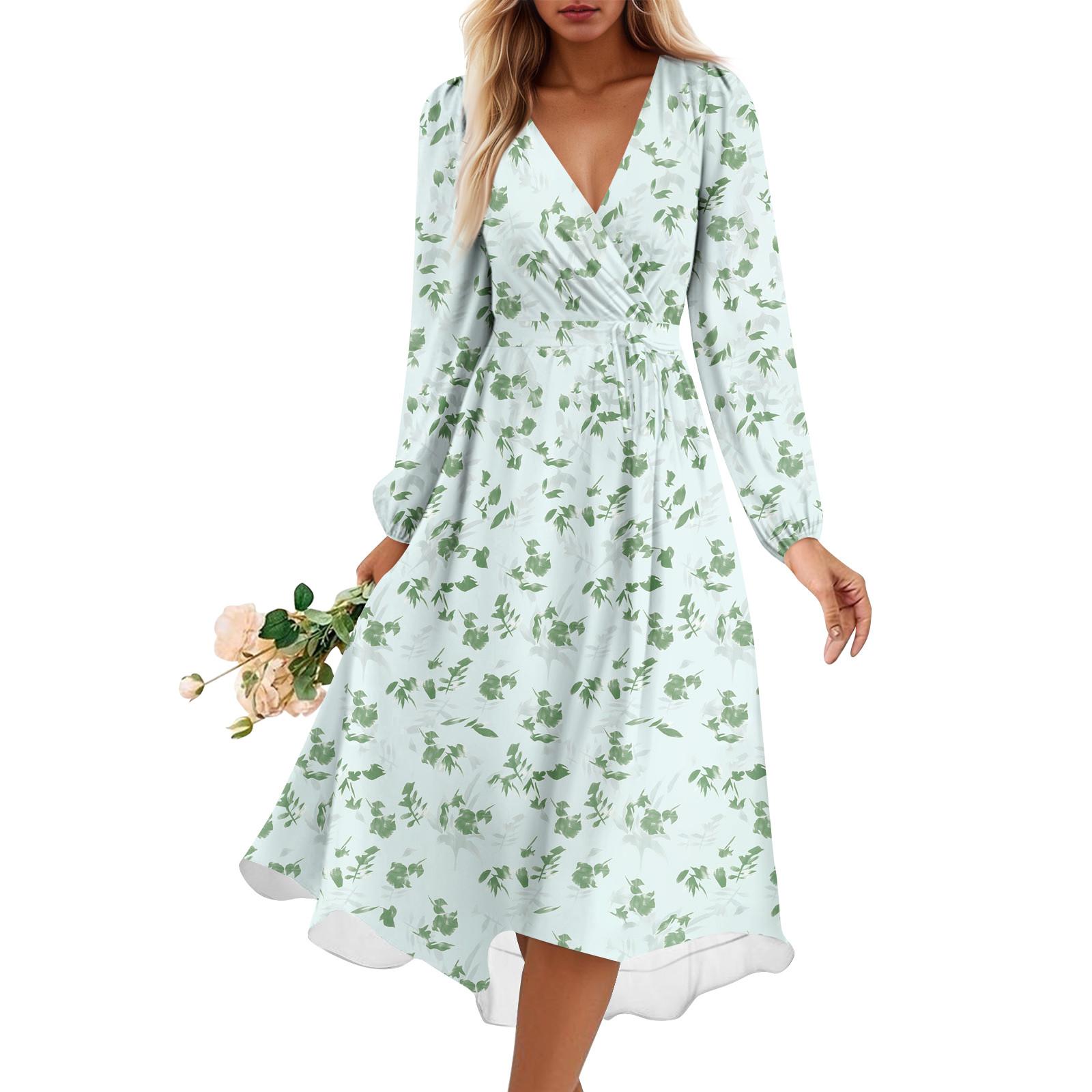 

Женское летнее свободное платье с V-образным вырезом, Элегантное платье S зелёный