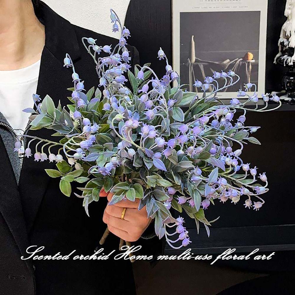 Multicolor Vanilla Artificial Flower Plastic Green Leaves Simulation Flower Photo Props 5 Forks Lifelike Flower Event Decor