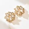 Popular Diamond-Studded Flower Stud Earrings Women'S Light Luxury Court Style Exquisite Earrings Niche High-End Exaggerated Earrings