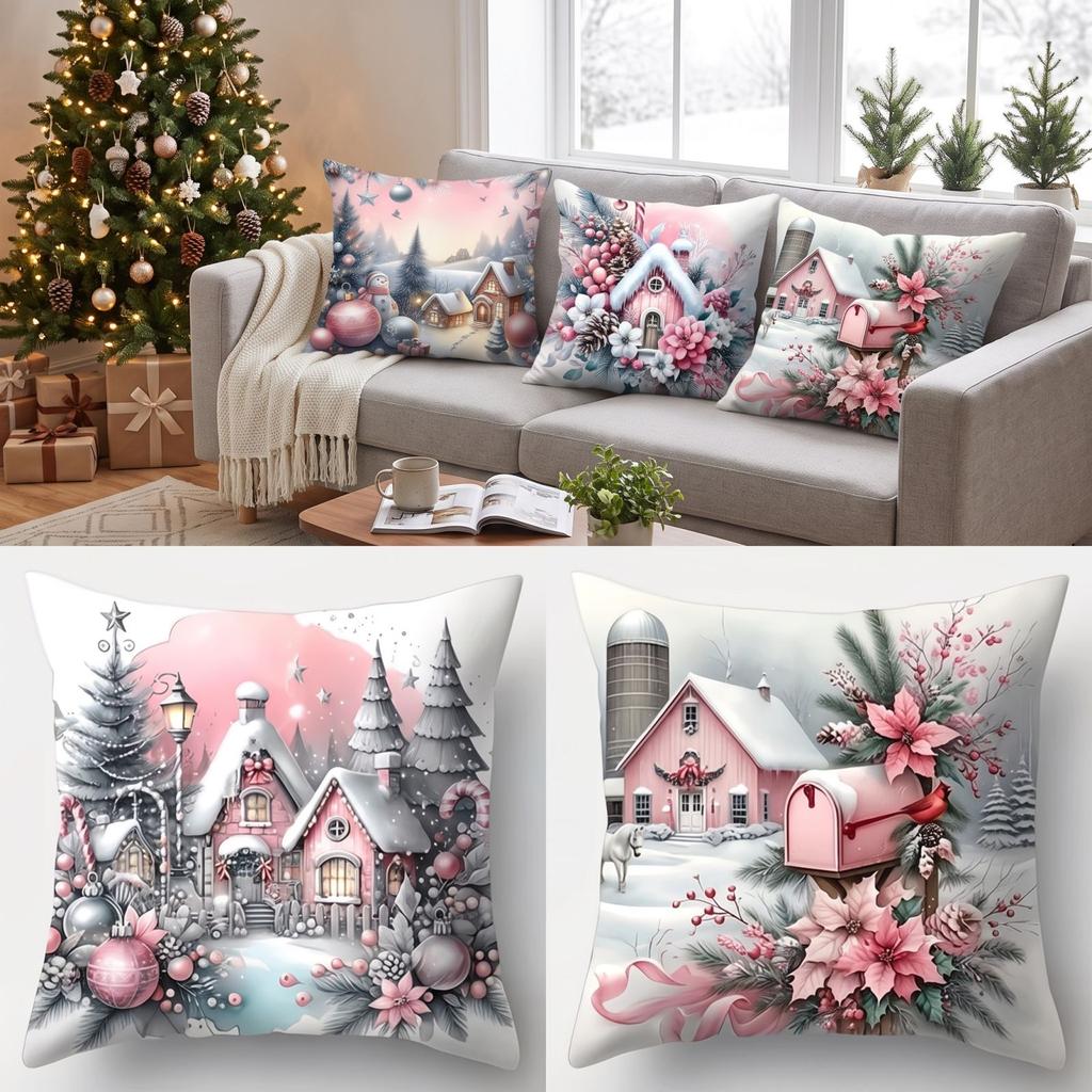 4 Pack Christmas Throw Covers, Decorative Cushion Cases for Home and Sofa Decoration