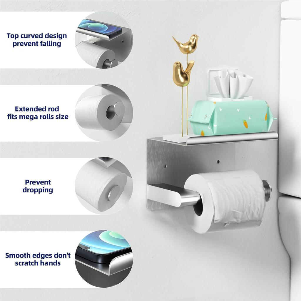 Toilet Paper Holder Stand Wall-Mounted Toilet Paper Dispenser Kitchen Bathroom Storage Rack For Tissue Box Shelf Phone Holder