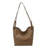 Large Capacity Bucket Tote Bag Women Minimalist Chic Shoulder With Zipper PU Leather Multi-Use Daily Commuter