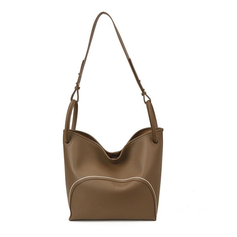 Large Capacity Bucket Tote Bag Women Minimalist Chic Shoulder With Zipper PU Leather Multi-Use Daily Commuter