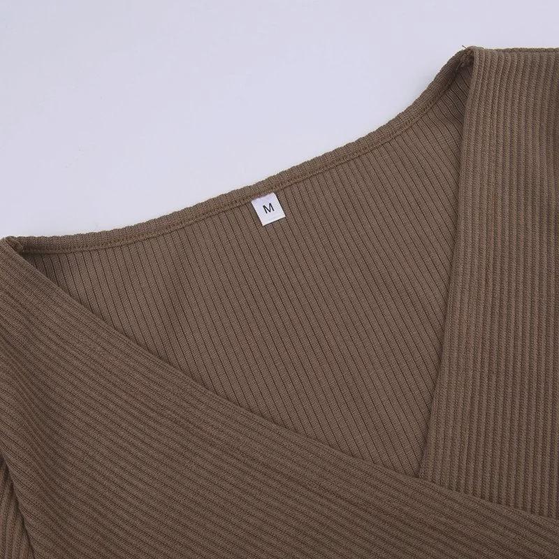 Sexy V-Neck Pleated Autumn/Winter European & American Style Slim Dress