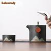 200ml Japanese Hand-painted Mountain Gaiwan Ancient Black Pottery Rough Tea Tureen Tea Making Cover Bowl Drinkware Collection
