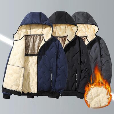 Cotton-padded Jacket Men's Lamb Velvet Winter Plus Velvet Thick Hooded Padded Jacket Middle-aged Plus Size Padded Jacket