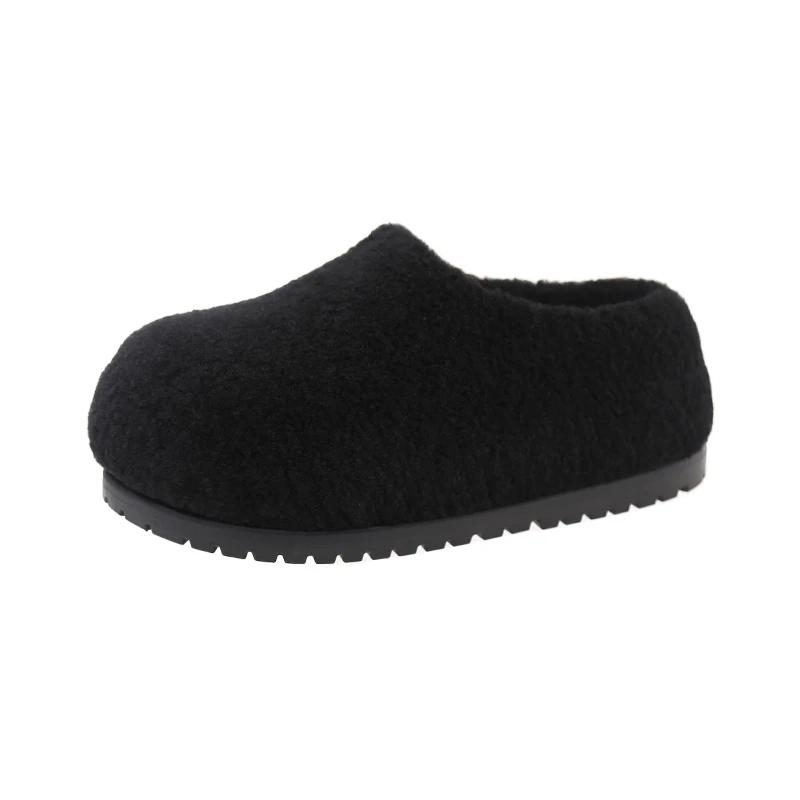 Fashion Leopard Platform Fur Slippers Women Home Cotton Shoes Winter Warm Casual Plush Mules 2025 Trend Flip Flop Woman Snow Botas Mujer
