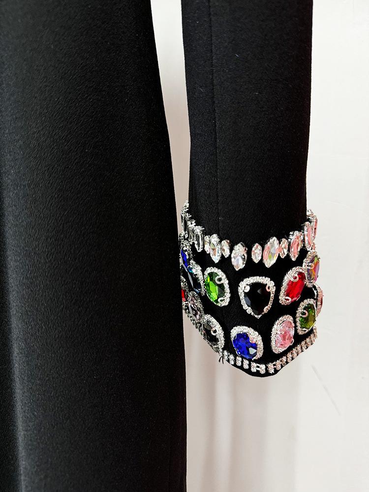2025 Celebrity Style Long Sleeve Gemstone Rhinestone Formal Gown
