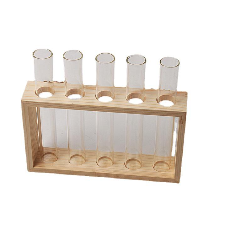 Nordic Glass Vase with Wooden Stand: Hydroponic Plant Table Decoration