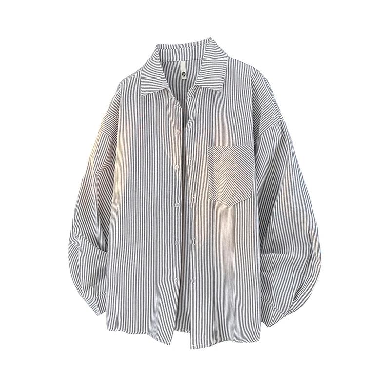 Moda Uomo Primavera 2026 Camicia a Righe Uomo Casual Larga Stile Hong Kong Camicie Uomo Monocolore Camicie Coreane a Maniche Lunghe