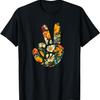 Elegant Silhouette Wildflowers Floral Peace Sign Hand T-Shirt(86)